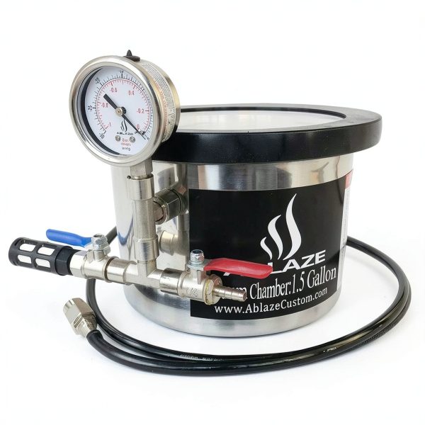 ABLAZE 1.5 Gallon Gal Tempered Glass Lid Vacuum Chamber Stainless Steel Degassing Urethanes Silicone Epoxies Kit-0