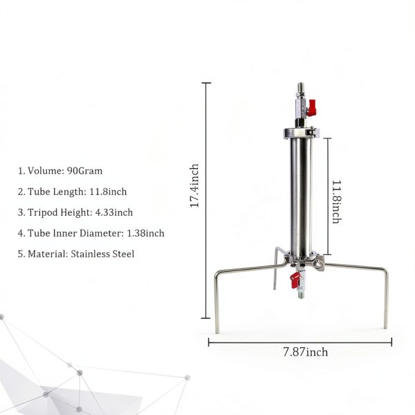 Stainless Steel Vacuum Chamber/Tube, 90 Gram Closed Loop Extractor with Tripod, Perfect for Extracting from Plant Leaves, Industry Use-1