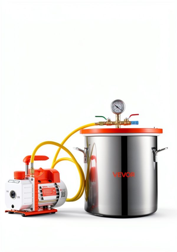 VEVOR 5 Gallon Vacuum Chamber with Pump, 3.5 CFM, Single Stage Vacuum Pump, Stainless Steel Degassing Chamber Kit with Tempered Glass Lid, 5 ft Hose, for Stabilizing Wood Degassing Silicone Resin-5