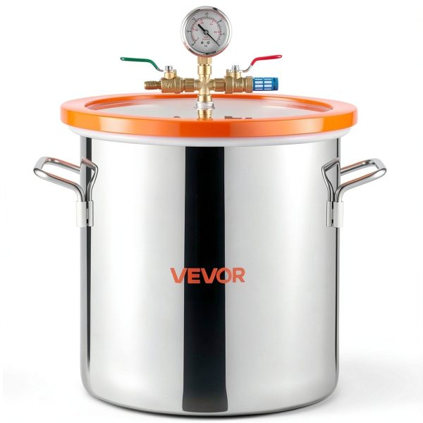 VEVOR 5 Gallon Vacuum Chamber with Pump, 3.5 CFM, Single Stage Vacuum Pump, Stainless Steel Degassing Chamber Kit with Tempered Glass Lid, 5 ft Hose, for Stabilizing Wood Degassing Silicone Resin-8