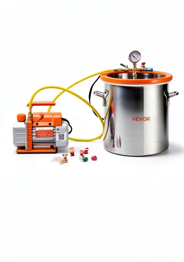 VEVOR 5 Gallon Vacuum Chamber with Pump, 3.5 CFM, Single Stage Vacuum Pump, Stainless Steel Degassing Chamber Kit with Tempered Glass Lid, 5 ft Hose, for Stabilizing Wood Degassing Silicone Resin-1